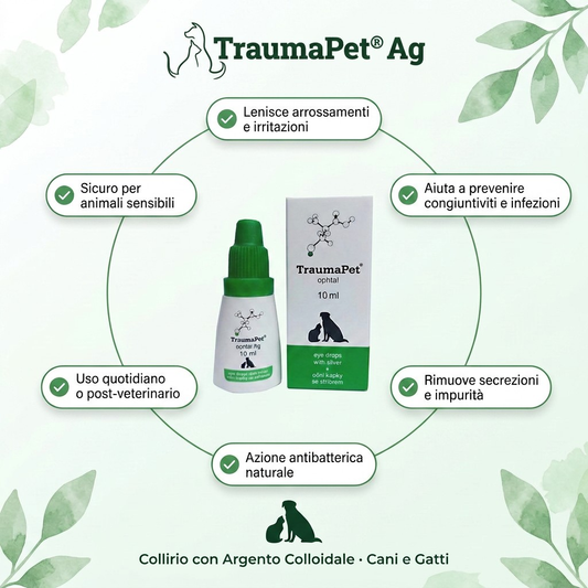 TraumaPet® Ophtal Ag 10ml | Collirio Gocce per gli Occhi degli Animali con Argento Colloidale