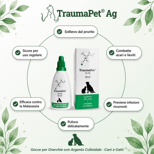 TraumaPet® oto Ag 50ml: Gocce per le Orecchie con Argento Colloidale NanoComplex®