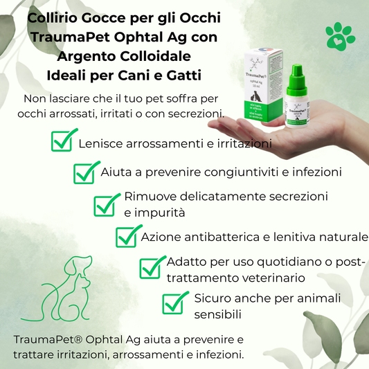 TraumaPet® Ophtal Ag 10ml | Collirio Gocce per gli Occhi degli Animali con Argento Colloidale