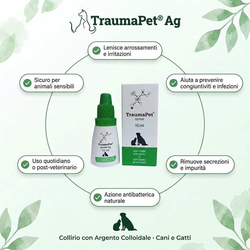 TraumaPet® Ophtal Ag 10ml | Collirio Gocce per gli Occhi degli Animali con Argento Colloidale