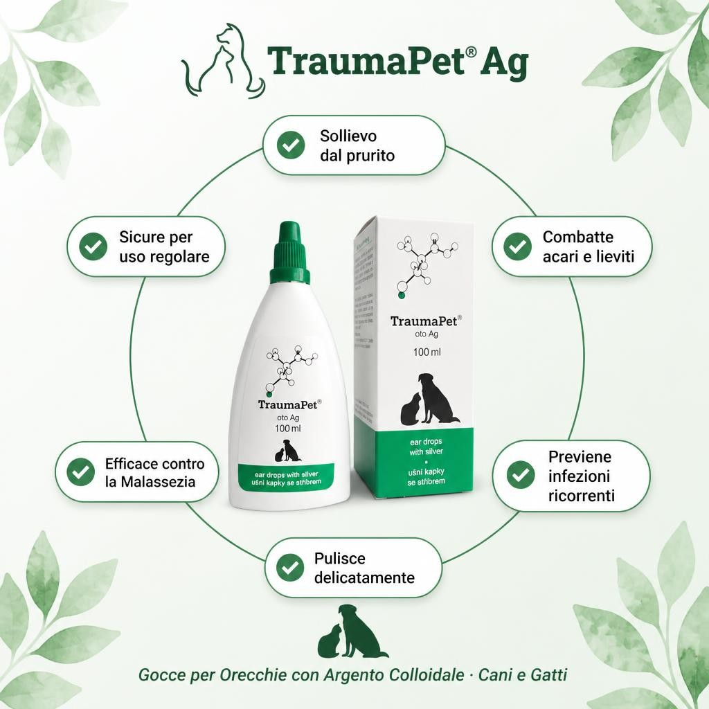 TraumaPet® oto Ag 100ml: Gocce per le Orecchie con Argento Colloidale NanoComplex®
