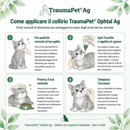 TraumaPet® Ophtal Ag 10ml | Collirio Gocce per gli Occhi degli Animali con Argento Colloidale
