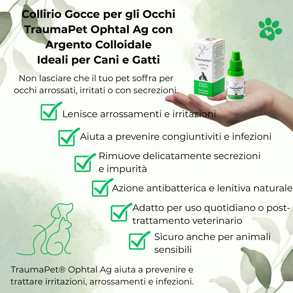 TraumaPet® Ophtal Ag 10ml | Collirio Gocce per gli Occhi degli Animali con Argento Colloidale