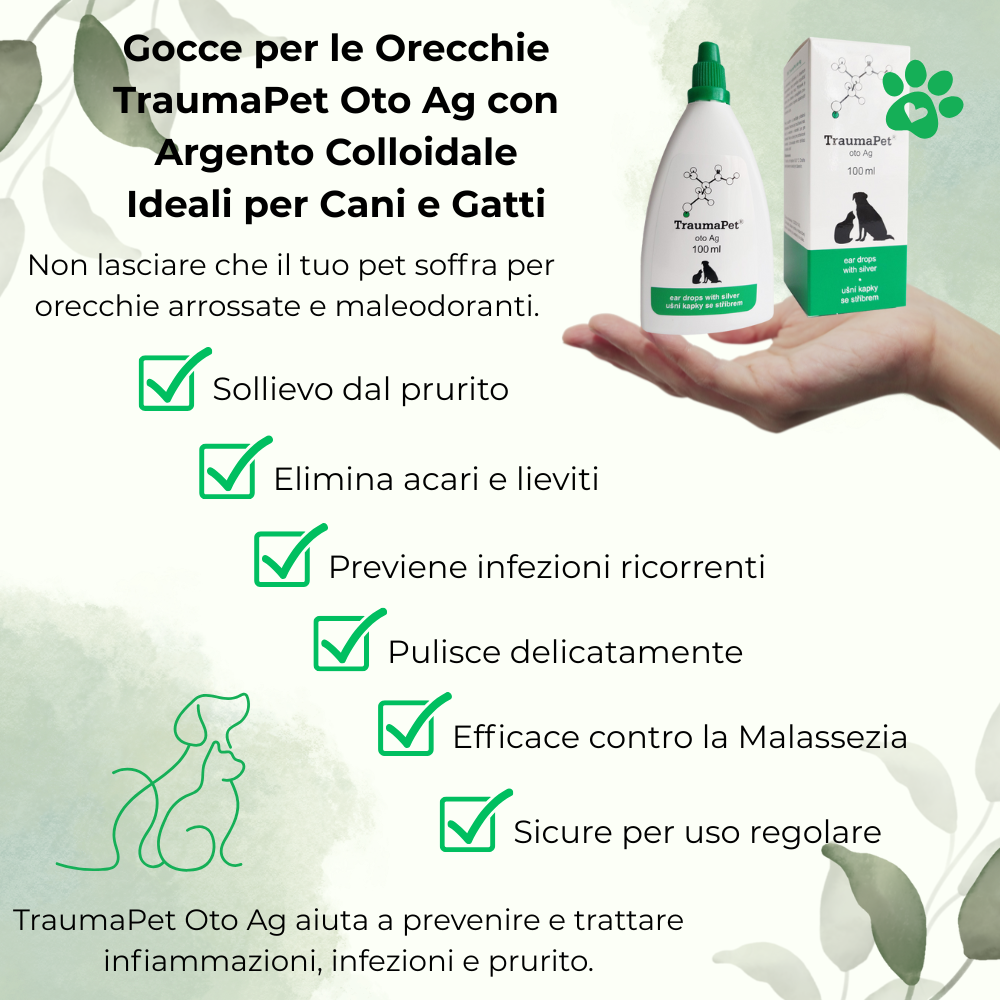 TraumaPet® oto Ag 100ml: Gocce per le Orecchie con Argento Colloidale NanoComplex®