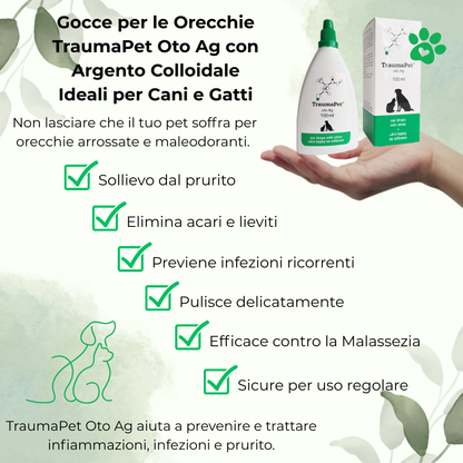 TraumaPet® oto Ag 100ml: Gocce per le Orecchie con Argento Colloidale NanoComplex®